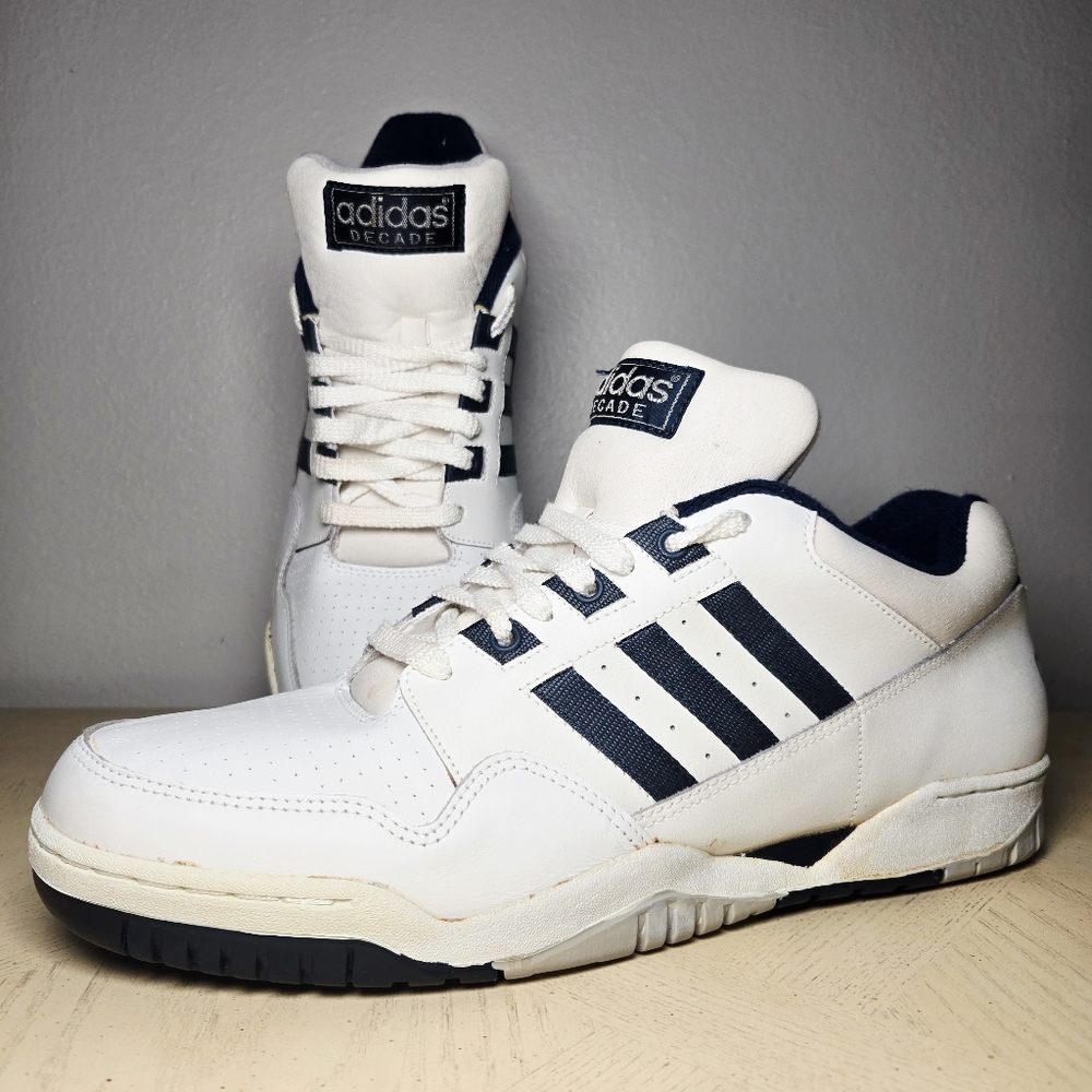 VINTAGE 1992 Adidas Decade Low White Navy Blue - Men's Size 13 - ART 073898 Rare